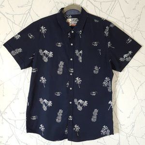 Jam Session Navy Tropical Theme Printed Button Front Shirt | Men's XL